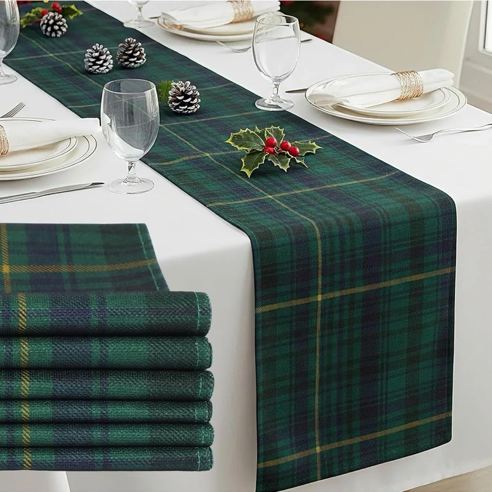 Tartan Green Plaid Table Runner Lot of 3